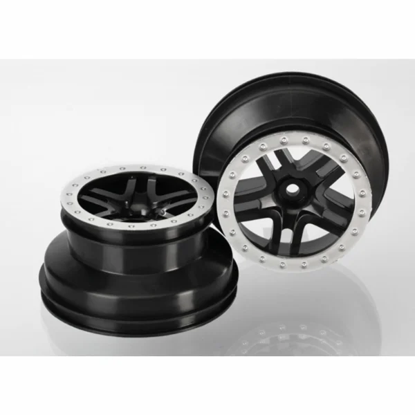 Traxxas Wheels SCT Split-Spoke black satin chrome beadlock style dual profile (2.2 outer 3.0 inner) (4WD f/r 2WD rear) (2)