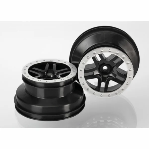 Traxxas Wheels SCT Split-Spoke black satin chrome beadlock style dual profile (2.2 outer 3.0 inner) (2WD front) (2)