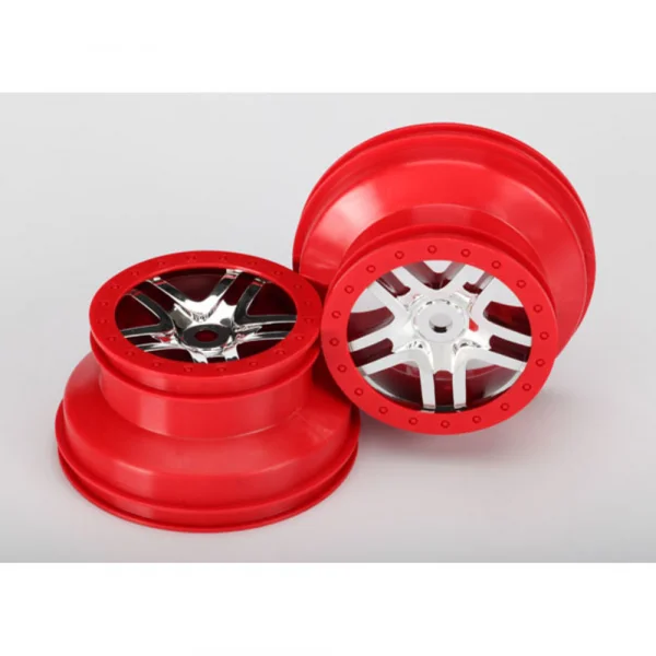 Traxxas Wheels SCT Split-Spoke chrome red beadlock style dual profile (2.2 outer 3.0 inner) (front/rear) (2)