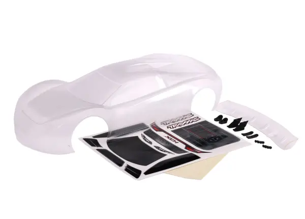 Traxxas Body, XO-1 (clear, requires painting) / wing/ wing washers (left + right)/ wing mounts (2)/ washers (2)/ 4x10mm BCS (4)/ 4x12mm BCS (4)/ decals — image 2 of 2