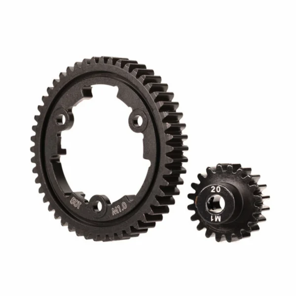 Traxxas Spur gear, 50-tooth, steel (wide-face)/ gear, 20-T pinion (1.0 metric pitch) (fits 5mm shaft)/ set screw