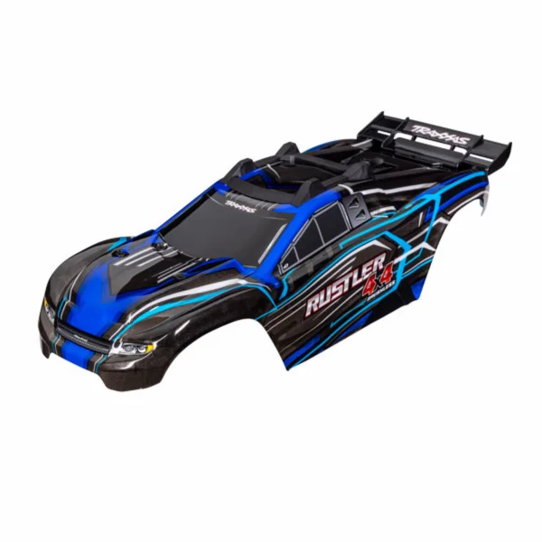 Traxxas Body, Rustler 4X4, blue (painted, decals applied) (assembled with front + rear body mounts and rear body support for clipless mounting)