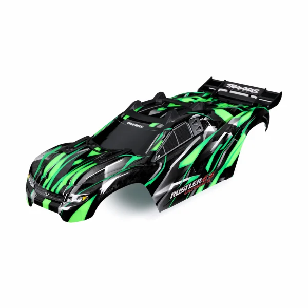 Traxxas Body, Rustler 4X4 Ultimate, green (painted, decals applied) (assembled with front + rear body mounts and rear body support for clipless mounting)