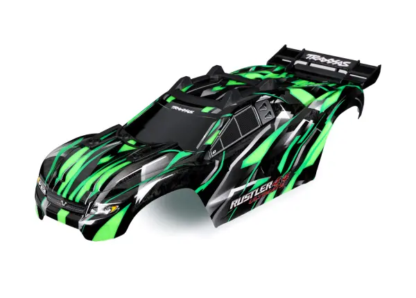 Traxxas Body, Rustler 4X4 Ultimate, green (painted, decals applied) (assembled with front + rear body mounts and rear body support for clipless mounting) &mdash; image 2 of 2
