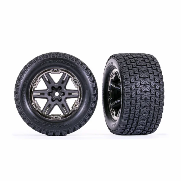Traxxas Gravix 2.8 TSM Tyres Glued on RXT Grey/Black Chrome Wheels - 4WD FR/RR Or 2WD FR(2)