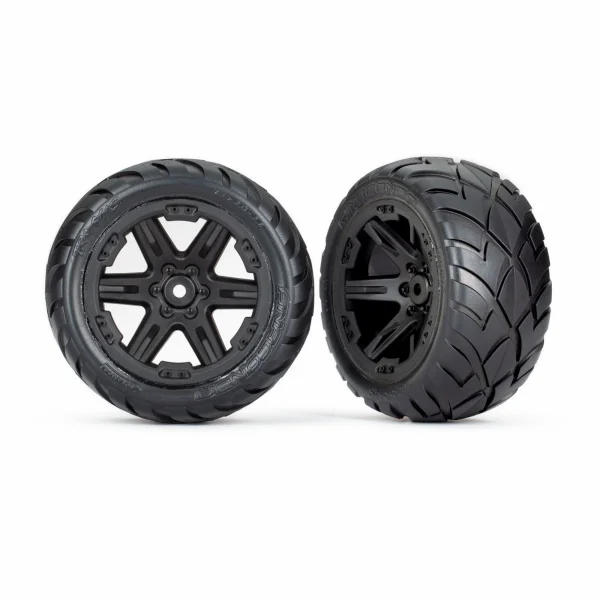 Traxxas Tyres + wheels, assembled, glued (28) (RXT black wheels, Anaconda Tyres, foam inserts) (2WD electric rear) (2) (TSM rated)