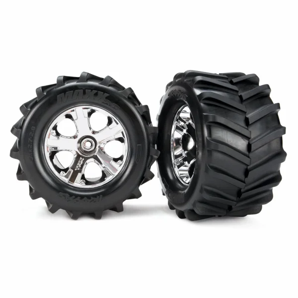 Traxxas Tires and wheels assembled glued 2.8 (All-Star chrome wheels MAXX tires foam inserts) (2) — image 1 of 2