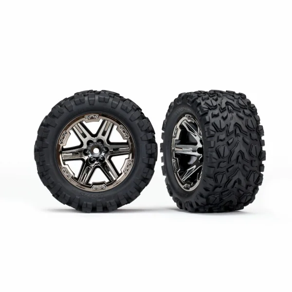 Traxxas Tires wheels assembled glued (2.8) (RXT black chrome wheels Talon Extreme tires foam inserts) (2) (TSM rated)