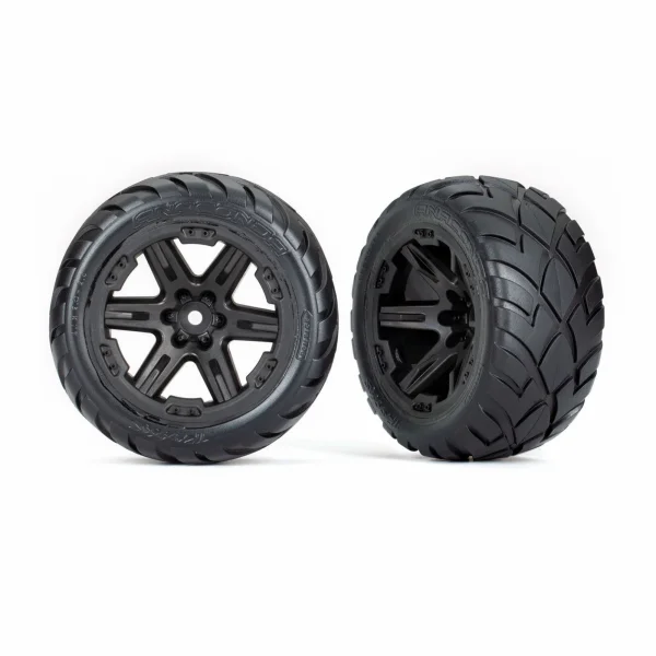 Traxxas Tyres + wheels, assembled, glued (28) (RXT black wheels, Anaconda Tyres, foam inserts) (4WD electric front/rear, 2WD electric front only) (2) (TSM rated)