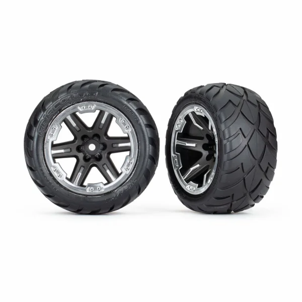 Traxxas Tyres + wheels, assembled, glued (28) (RXT black + chrome wheels, Anaconda Tyres, foam inserts) (4WD electric front/rear, 2WD electric front only) (2) (TSM rated)