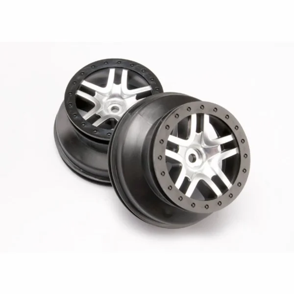 Traxxas Short Course Satin Chrome SS Wheels - Black Beadlock - 12mm Hex (2)