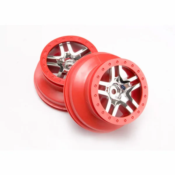 Traxxas Short Course Chrome SS Wheels - Red Beadlock - 12mm Hex (2)