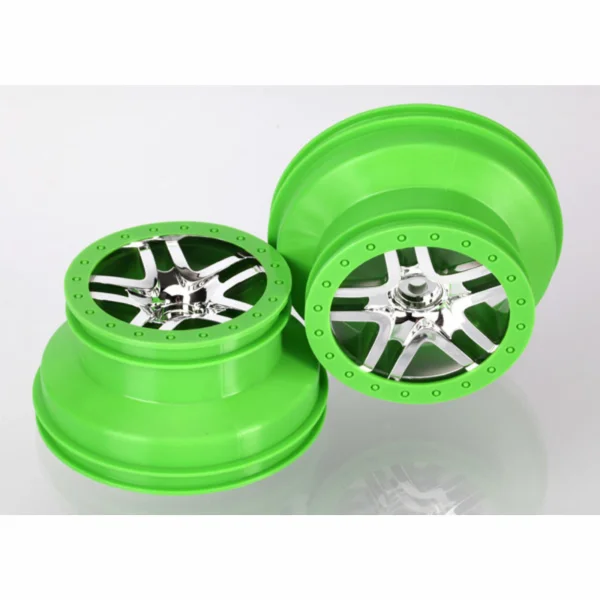 Traxxas Wheels SCT Split-Spoke chrome green beadlock style dual profile (2.2 outer 3.0 inner) (4WD front/rear 2WD rear) (2) ** CLEARANCE **