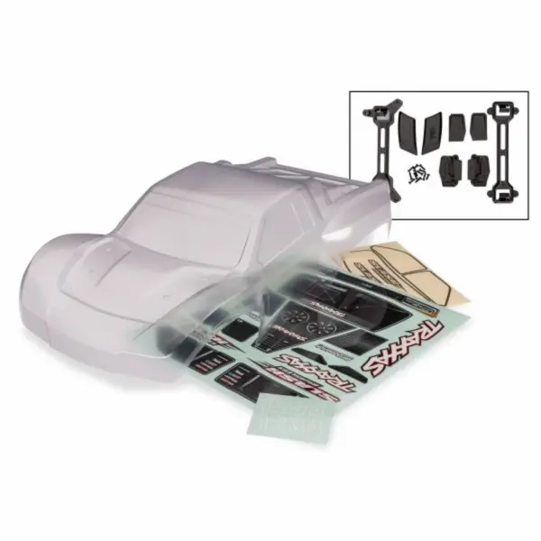 Traxxas Body, Slash 2WD (also fits Slash VXL + Slash 4WD) (clear, requires painting)/ window masks/ decal sheet (requires 6953 latches and 6952 latch mounts for clipless mounting)