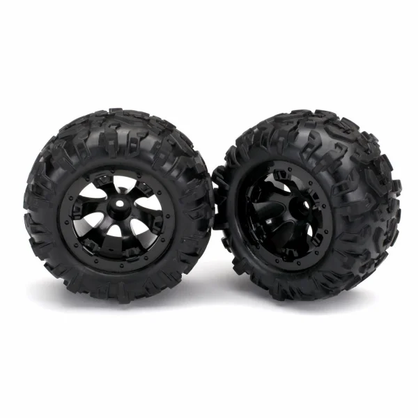 Traxxas Tires and wheels assembled glued (Geode black beadlock style wheels Canyon AT tires foam inserts) (1 left 1 right)
