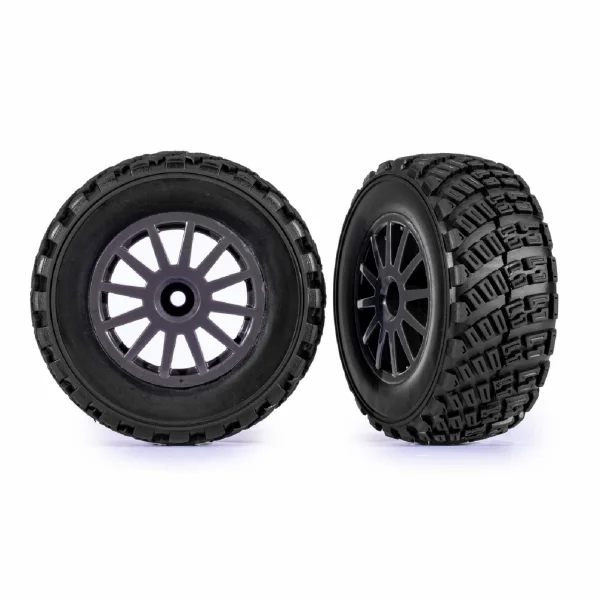 Traxxas Tyres + wheels, assembled, glued (gray wheels, gravel pattern tyres, foam inserts) (2) (TSM rated)