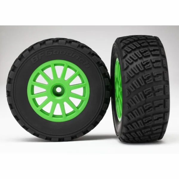 Traxxas Tires wheels assembled glued (Green wheels BFGoodrich Rally gravel pattern tires foam inserts) (2) (TSM rated)
