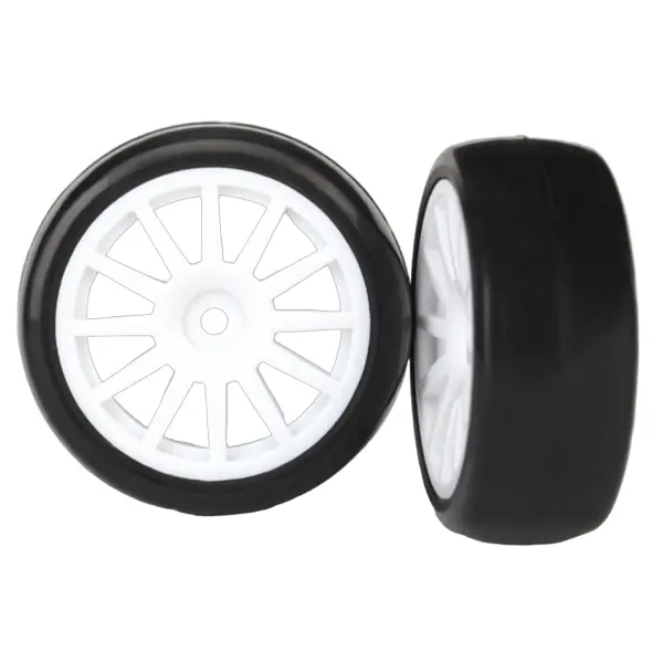 Traxxas Tires wheels assembled glued (12-spoke white wheels slick tires) (2) — image 1 of 4