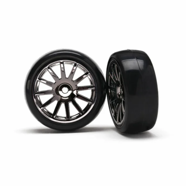 Traxxas 12-Sp Black Wheels - Slick Tires