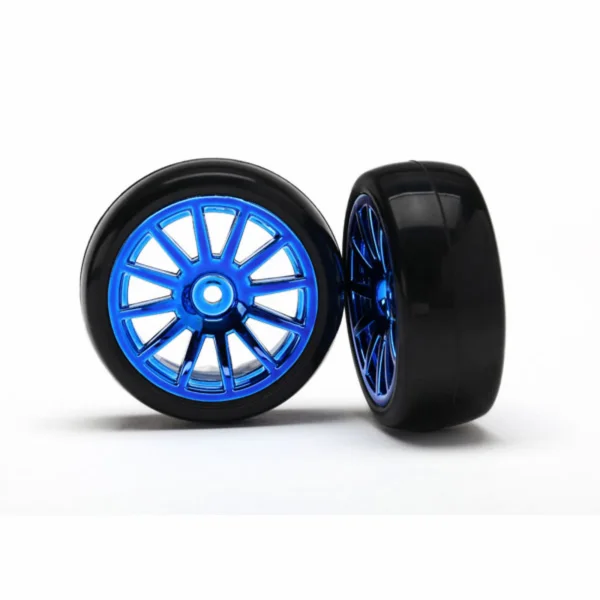 Traxxas 12-Sp Blue Wheels - Slick Tires