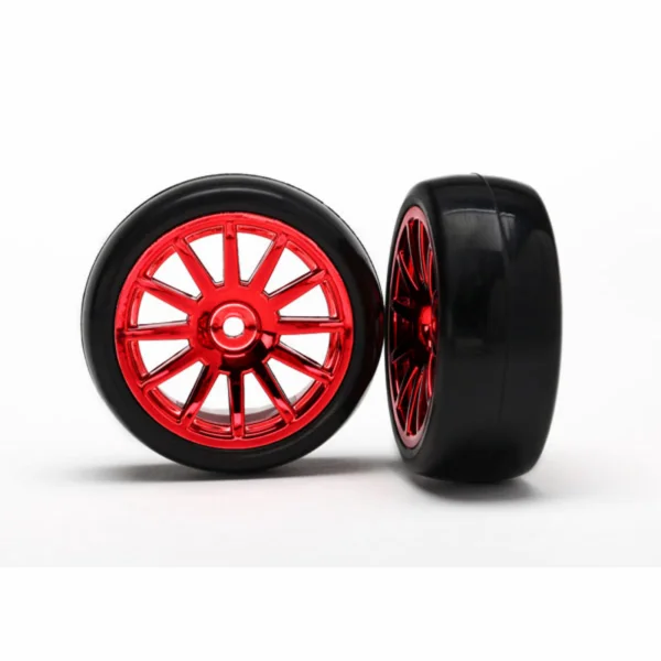 Traxxas 12-Sp Red Wheels - Slick Tires