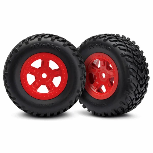 Traxxas Tires and wheels assembled glued (SCT red wheels SCT off-road racing tires) (1 each right left)
