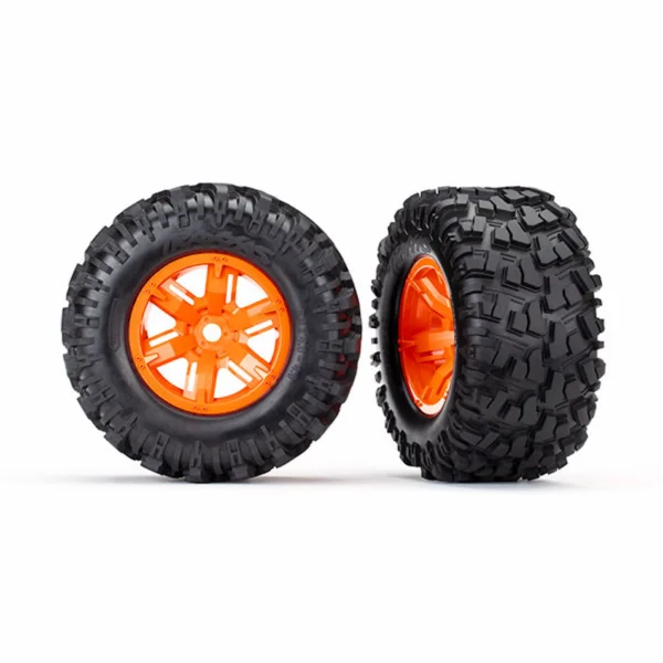 Traxxas MAXX AT Tyres Pre Glued on Orange X-MAXX Wheels (2) ** CLEARANCE **