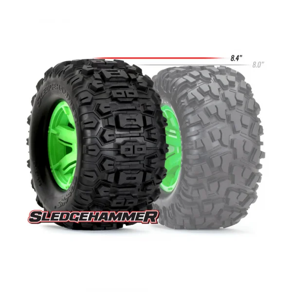 Traxxas X-MAXX Sledgehammer Tyres Pre Glued on Orange Wheels (2)