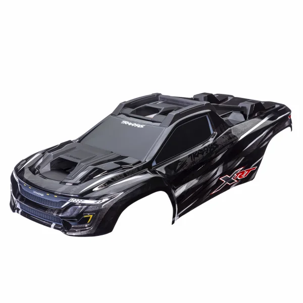 Traxxas Body, XRT black (painted, decals applied) (assembled with front + rear body supports for clipless mounting, roof + hood skid pads)