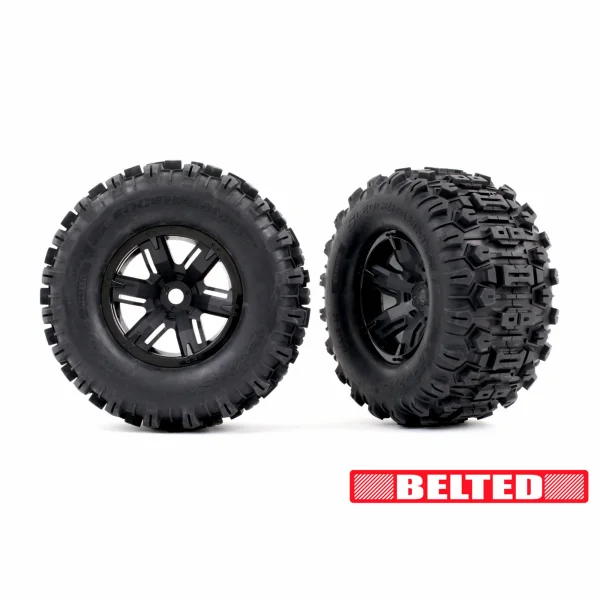 Traxxas Sledgehammer 4.3 X-MAXX/XRT Belted Tyres Glued on Black Wheels (2)