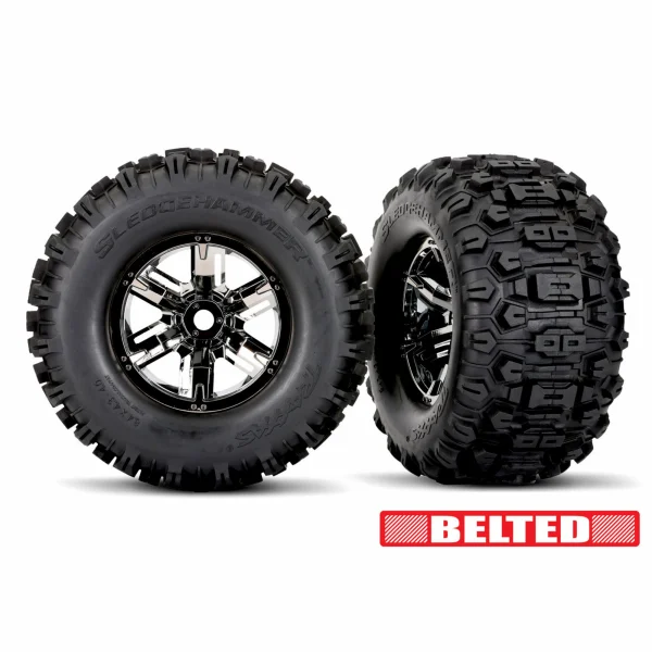 Traxxas Sledgehammer 4.3 X-MAXX/XRT Belted Tyres Glued on Black Chrome Wheels (2)