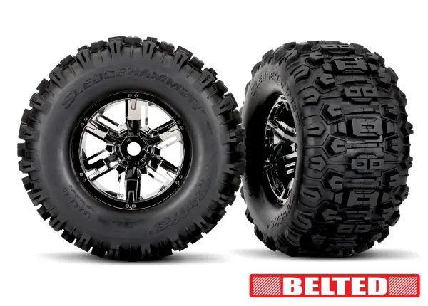 Traxxas Sledgehammer 4.3 X-MAXX/XRT Belted Tyres Glued on Black Chrome Wheels (2) &mdash; image 2 of 2