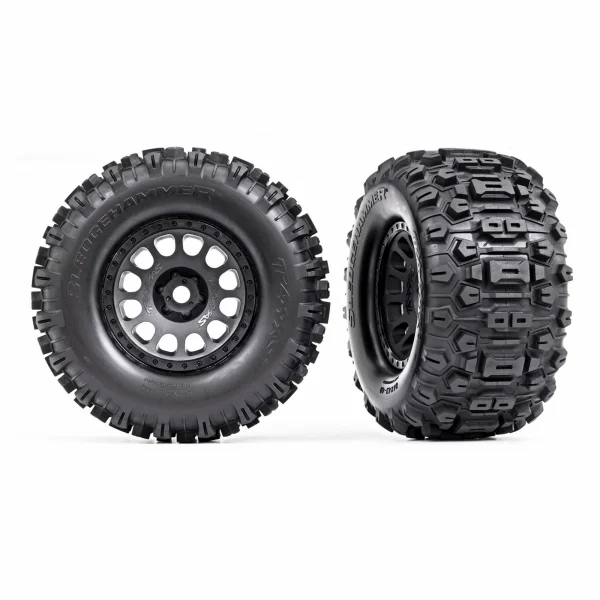 Traxxas Tyres + wheels, assembled, glued (XRT Race black wheels, Sledgehammer Tyres, foam inserts) (left + right)