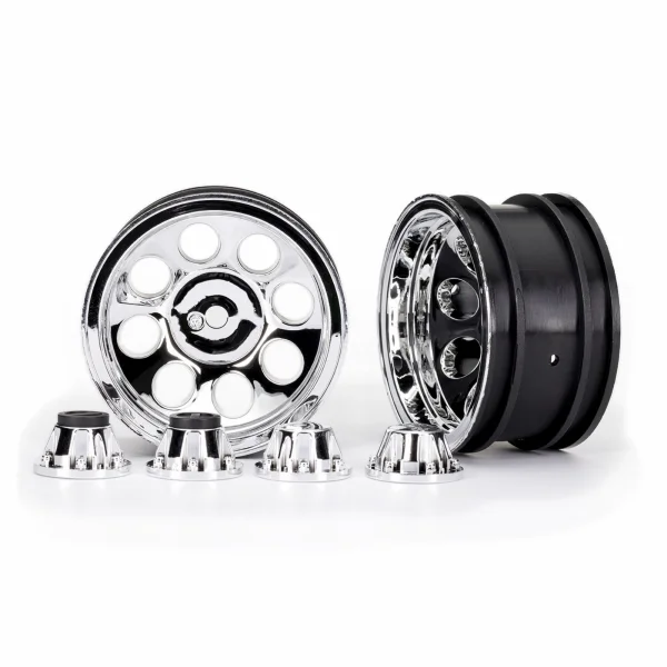 Traxxas Wheels, 2.2, classic chrome (2)/ center caps (front (2), rear (2) (requires 8255A extended thread stub axle)