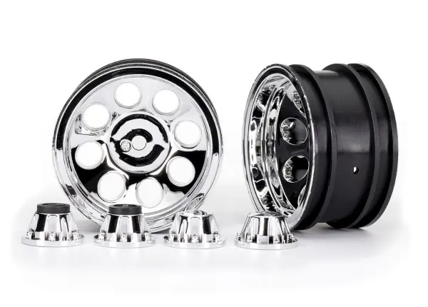 Traxxas Wheels, 2.2, classic chrome (2)/ center caps (front (2), rear (2) (requires 8255A extended thread stub axle) &mdash; image 2 of 2