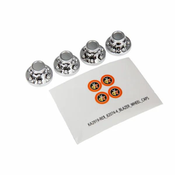 Traxxas Center caps wheel (chrome) (4)/ decal sheet (requires 8255A extended stub axle) — image 1 of 2