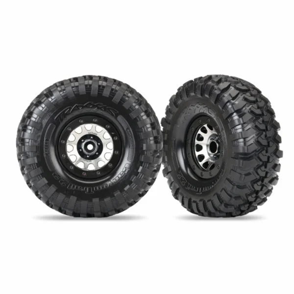 Traxxas Tires and wheels assembled (Method 105 black chrome beadlock wheels Canyon Trail 2.2 tires foam inserts) (1 left 1 right)