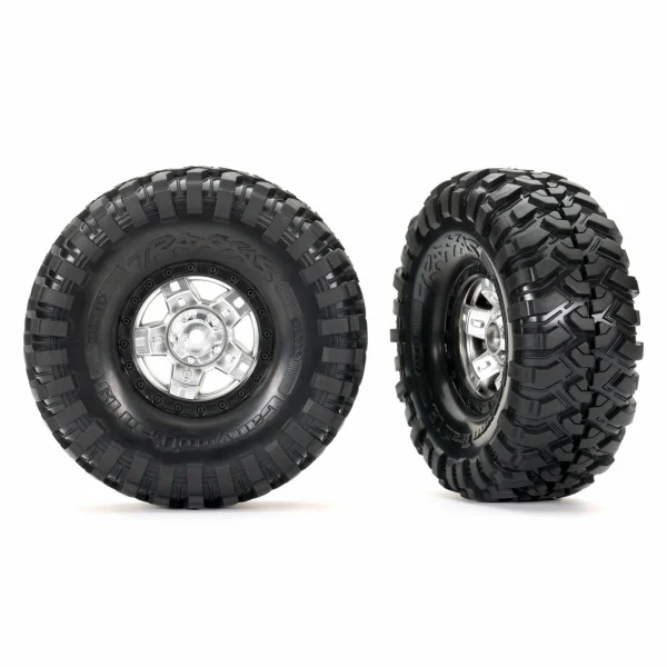Traxxas Tyres and wheels, assembled, glued (TRX-4 Sport, satin chrome, black beadlock 1.9 wheels, Canyon Trail 4.6x1.9 Tyres) (2)