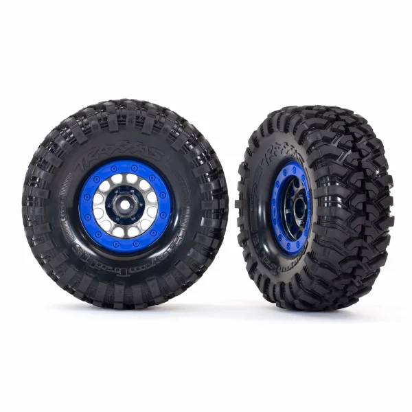 Traxxas Tyres and wheels, assembled, glued (Method 105 19 black chrome, blue beadlock style wheels, Canyon Trail 46x19 Tyres, foam inserts) (1 left, 1 right)