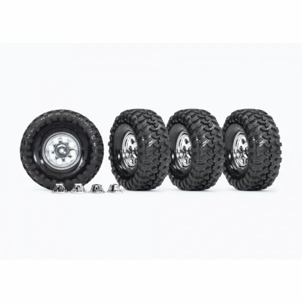 Traxxas Tyres and wheels, assembled, glued (19 classic chrome wheels, Canyon Trail 46x19 Tyres) (4 pcs)/ center caps (4 pcs) (requires 8255A extended stub axle)