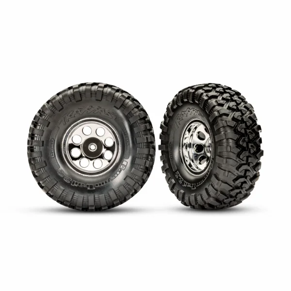 Traxxas Tyres and wheels, assembled, glued (2.2 classic chrome wheels, Canyon Trail 5.3x2.2 tires, foam inserts) (2)/ center caps (front (2), rear (2) (requires 8255A extended thread stub axle)