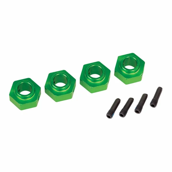 Traxxas Wheel hubs 12mm hex 6061-T6 Aluminium (green-anodized) (4)/ screw pin (4)