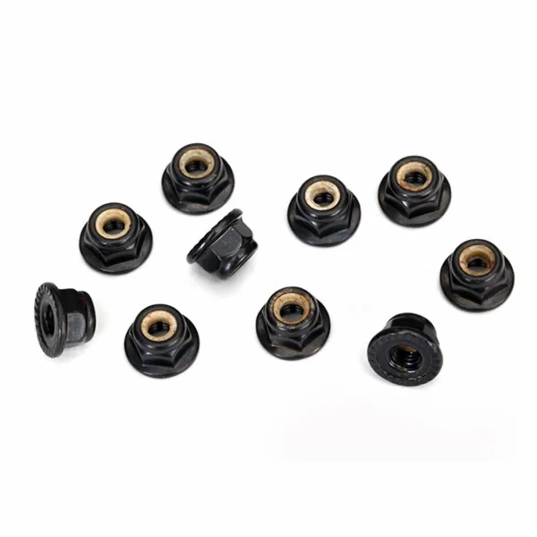 Traxxas M4 Flanged Nylon Locking Nuts - Serrated Black Steel (10)
