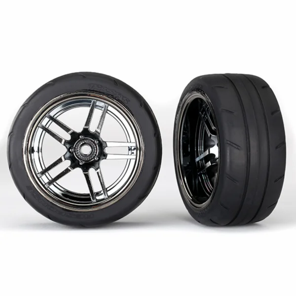 Traxxas Tires and wheels assembled glued (split-spoke black chrome wheels 1.9 Response tires) (extra wide rear) (2)