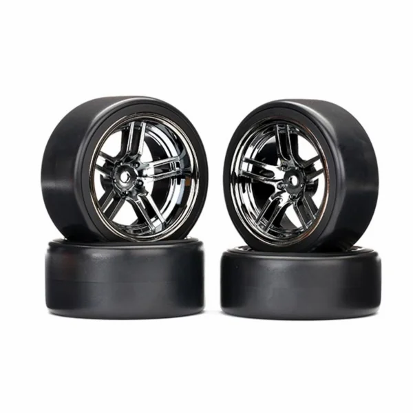 Traxxas Tires and wheels assembled glued (split-spoke black chrome wheels 1.9 Drift tires) (front and rear)