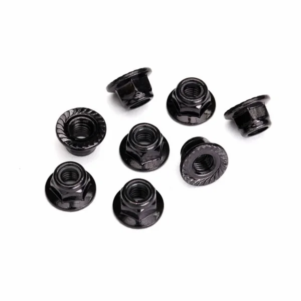 Traxxas M5 Flanged Nylon Locking Nuts - Serrated Black Steel (4)