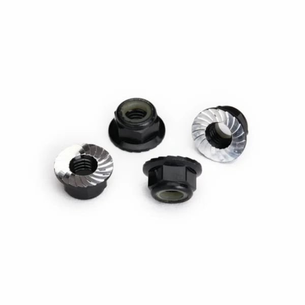 Traxxas M5 Flanged Nylon Locking Nuts - Serrated Black Aluminium (4)