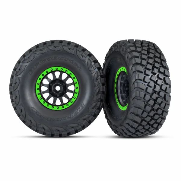 Traxxas Tyres + wheels, assembled, glued (Method Race Wheels, black with green beadlock, BFGoodrich Baja KR3 tyres) (2)