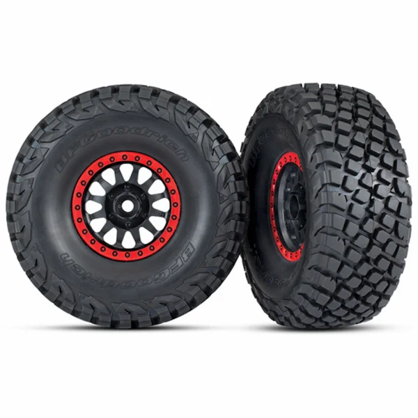 Traxxas Tires and wheels assembled glued (Method Race Wheels black with red beadlock BFGoodrich Baja KR3 tires) (2) — image 1 of 2