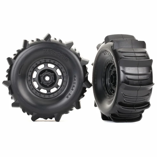 Traxxas UDR Paddle Tyres - Pre Glued on Black Wheels With Foam Inserts (2)